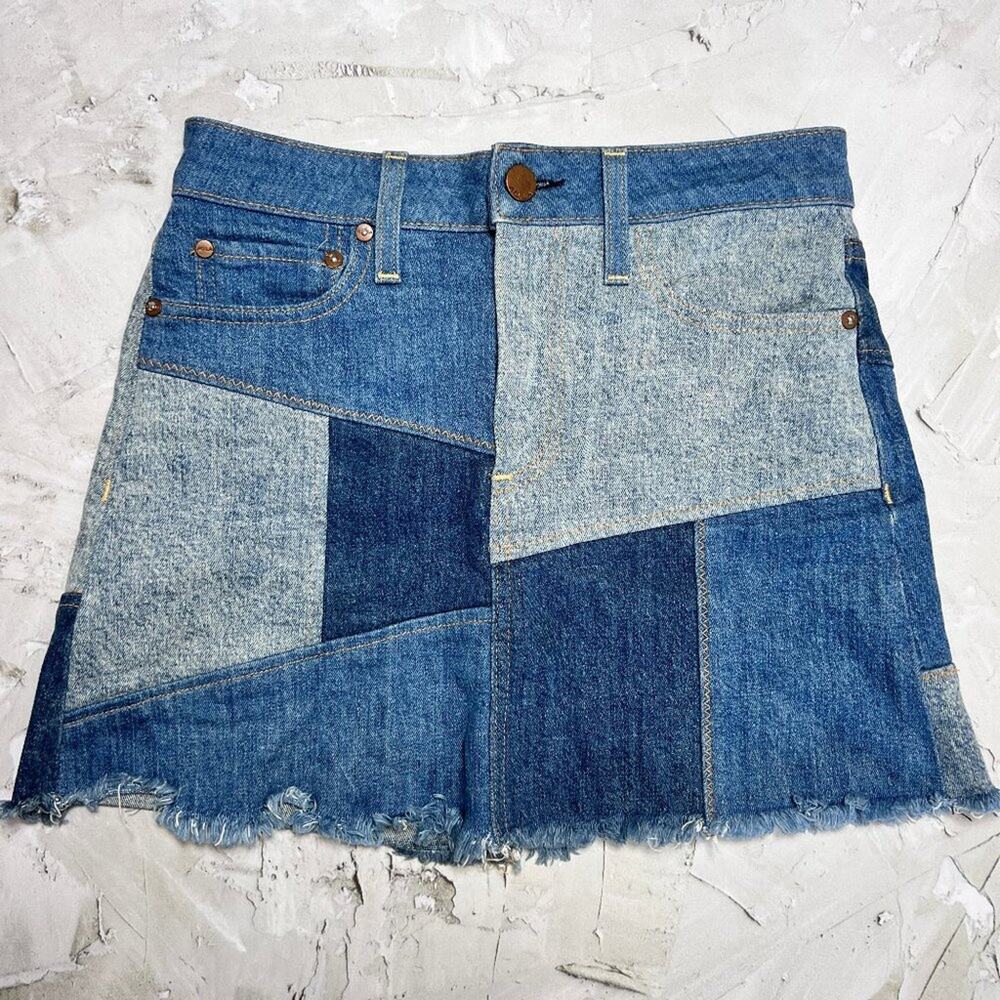 AO.LA Alice + Olivia Keep Steppin Patchwork Denim Mini Skirt SIZE 25 Blue